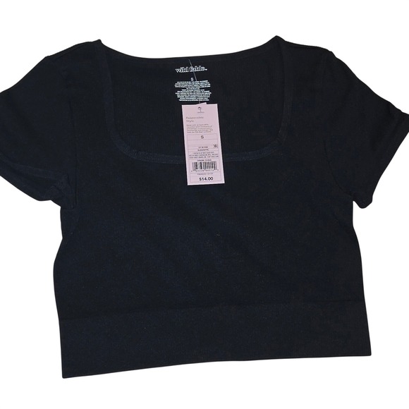 wild fable Tops - Wild Fable‎ Seamless Crop Top Women Size S Black New 3 Ribbed Square Neck Shirts